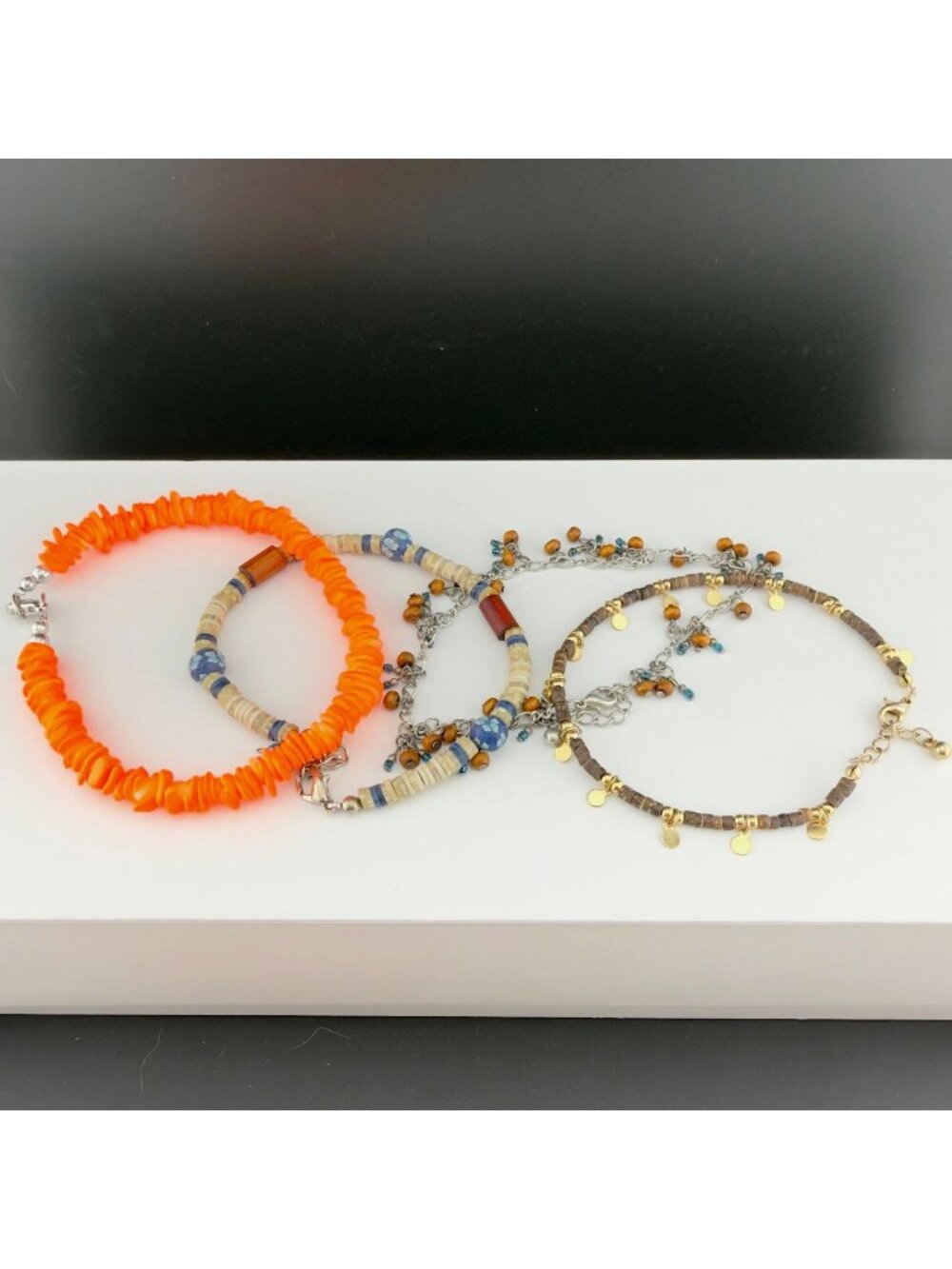 Boho Surfer Anklet Lot of 4 Shell Coastal Beach Bead Dangle